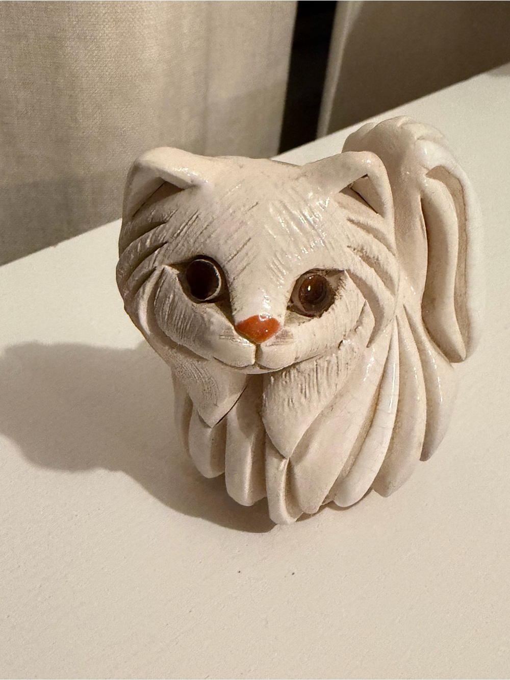 Artesania Rinconada 3in White Persian Fluffy Cat Figurine Statue Uruguay Pottery